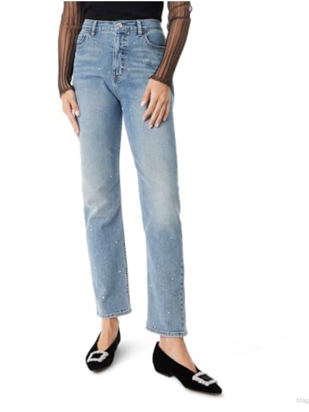 High Rise Straight Leg Jeans Classic 5 Pocket Cotton Stretch